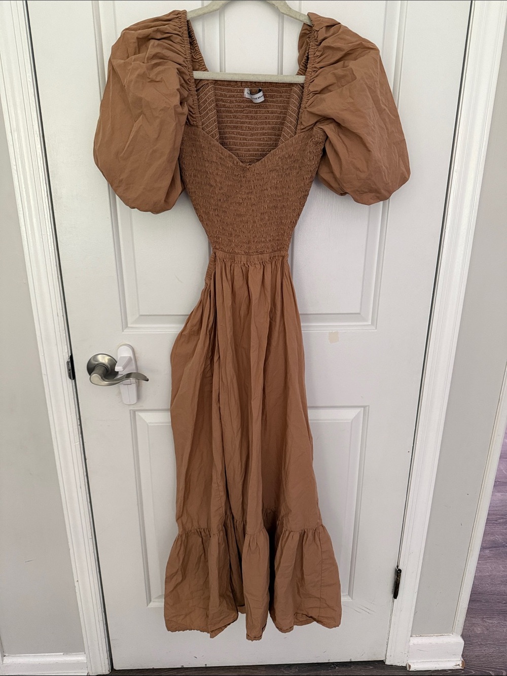 Tuckernuck Women's Puff Sleeve Smocked Maxi Dress in Brown